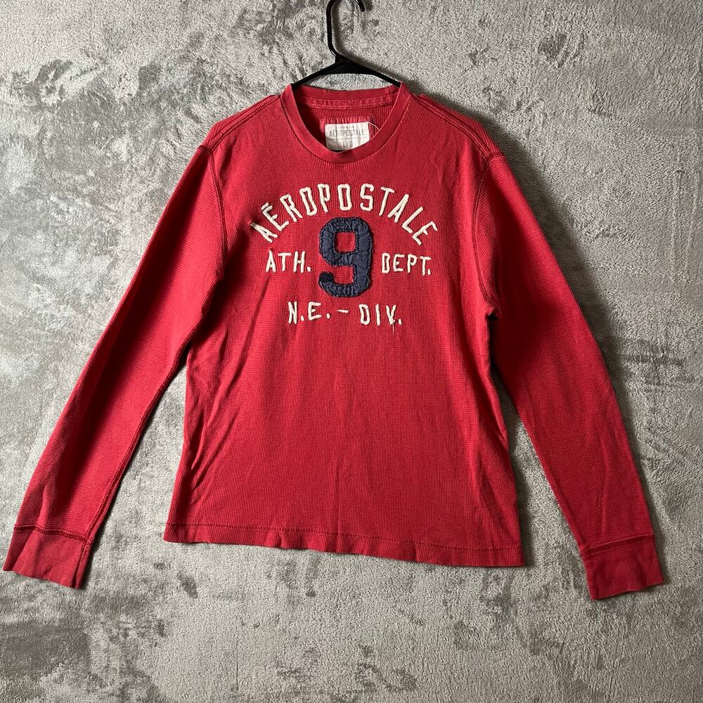 Aeropostale Vintage Y2k Thermal‎ Waffle Henley Mens Size Large Red